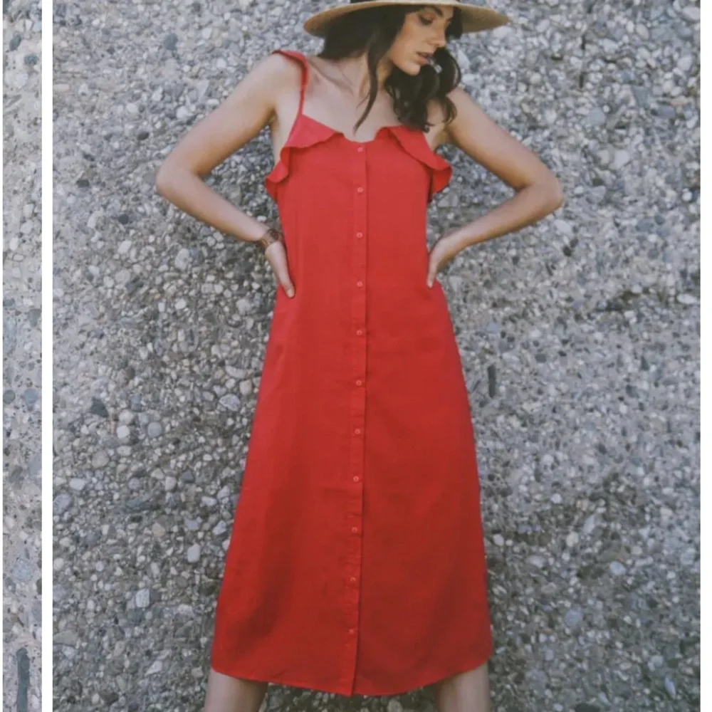 Lira Ash Dress Ruffle Sleeveless Red Flowey Midi Dress sz S EUC